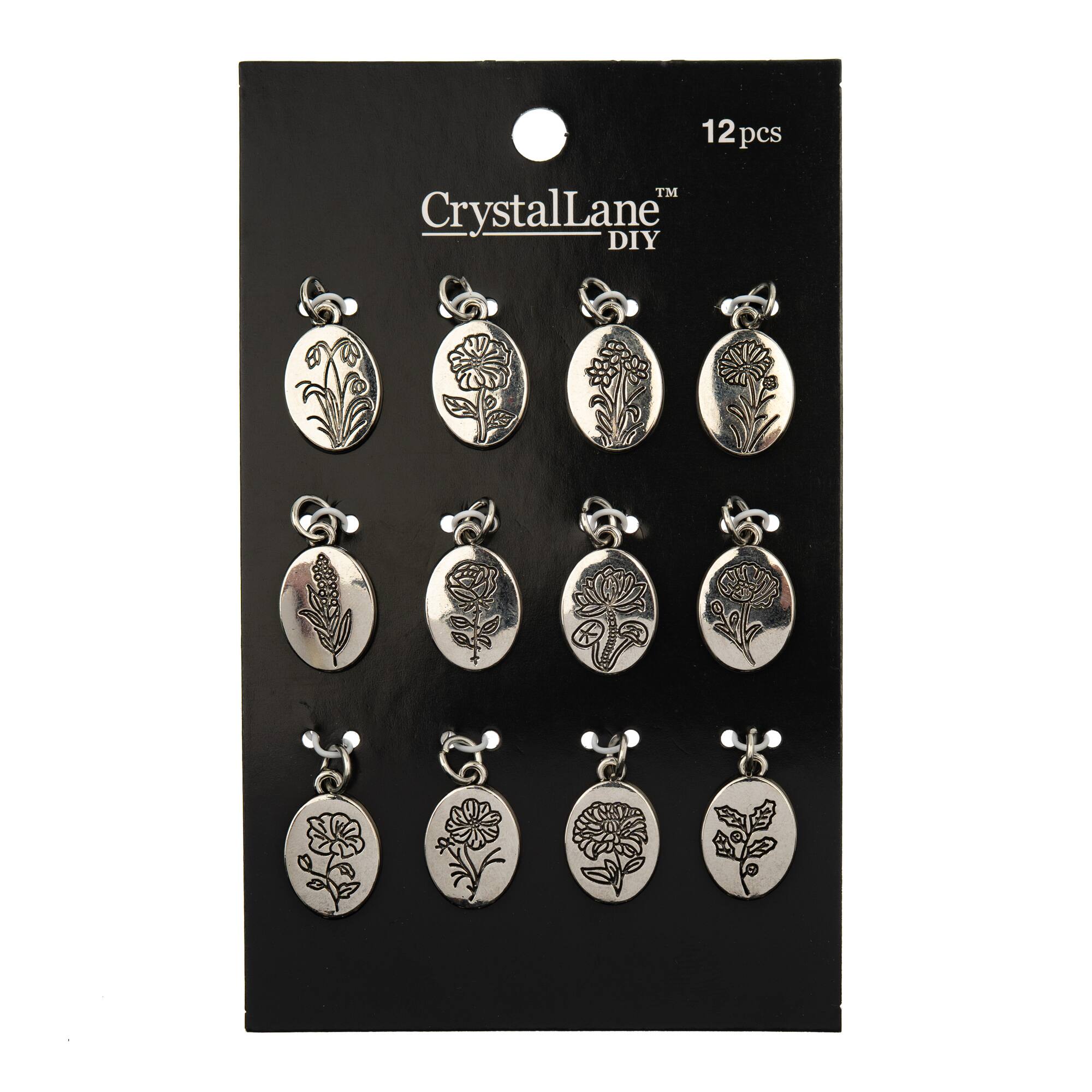 Crystal Lane DIY Silver Birth Flower Charms, 12ct.